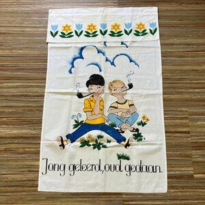Dutch Children Kitchen Curtain Vintage Holland Tulip Jong Geleerd Oud Gedaan